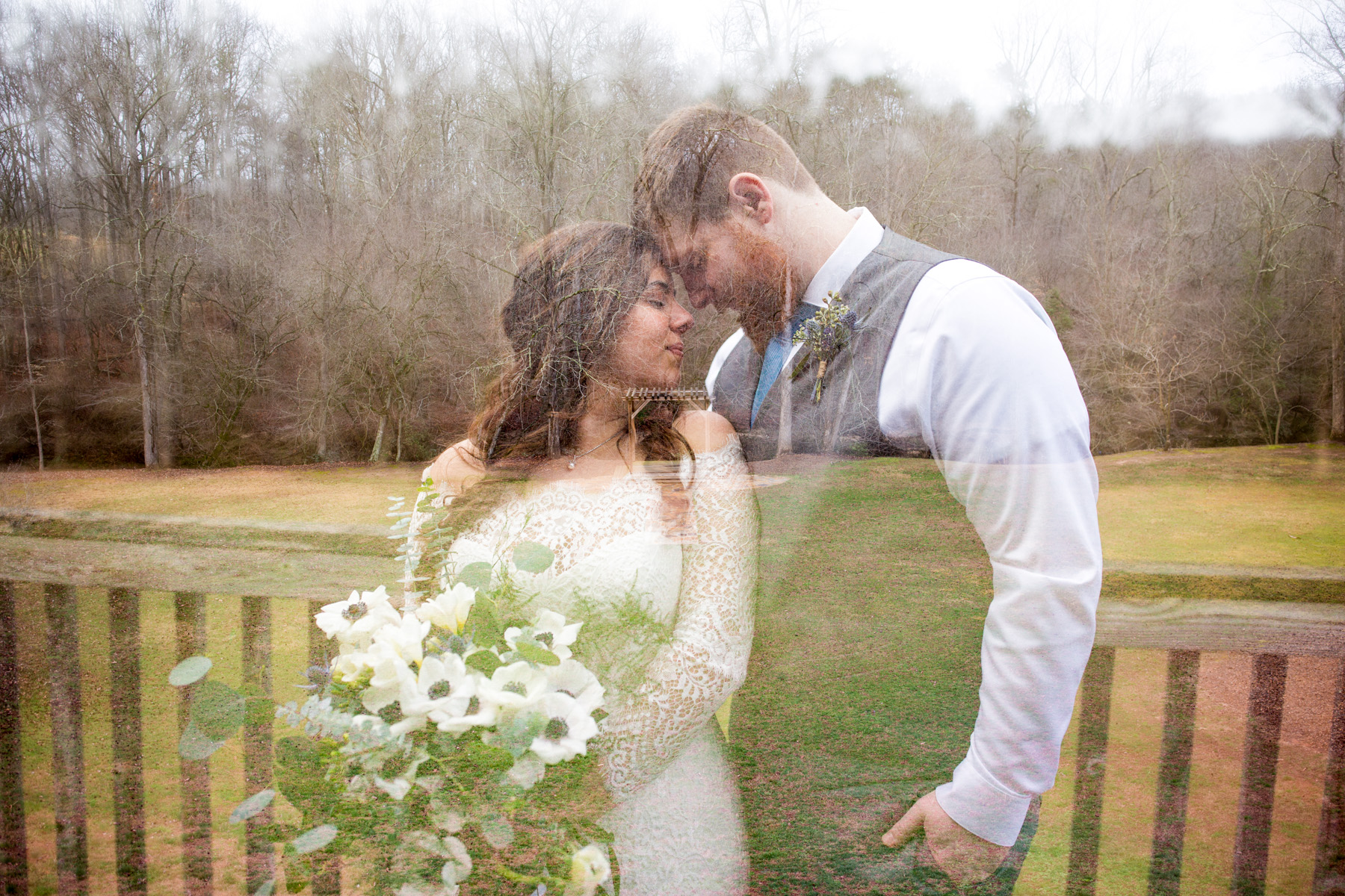 double exposure bride and groom barn wedding