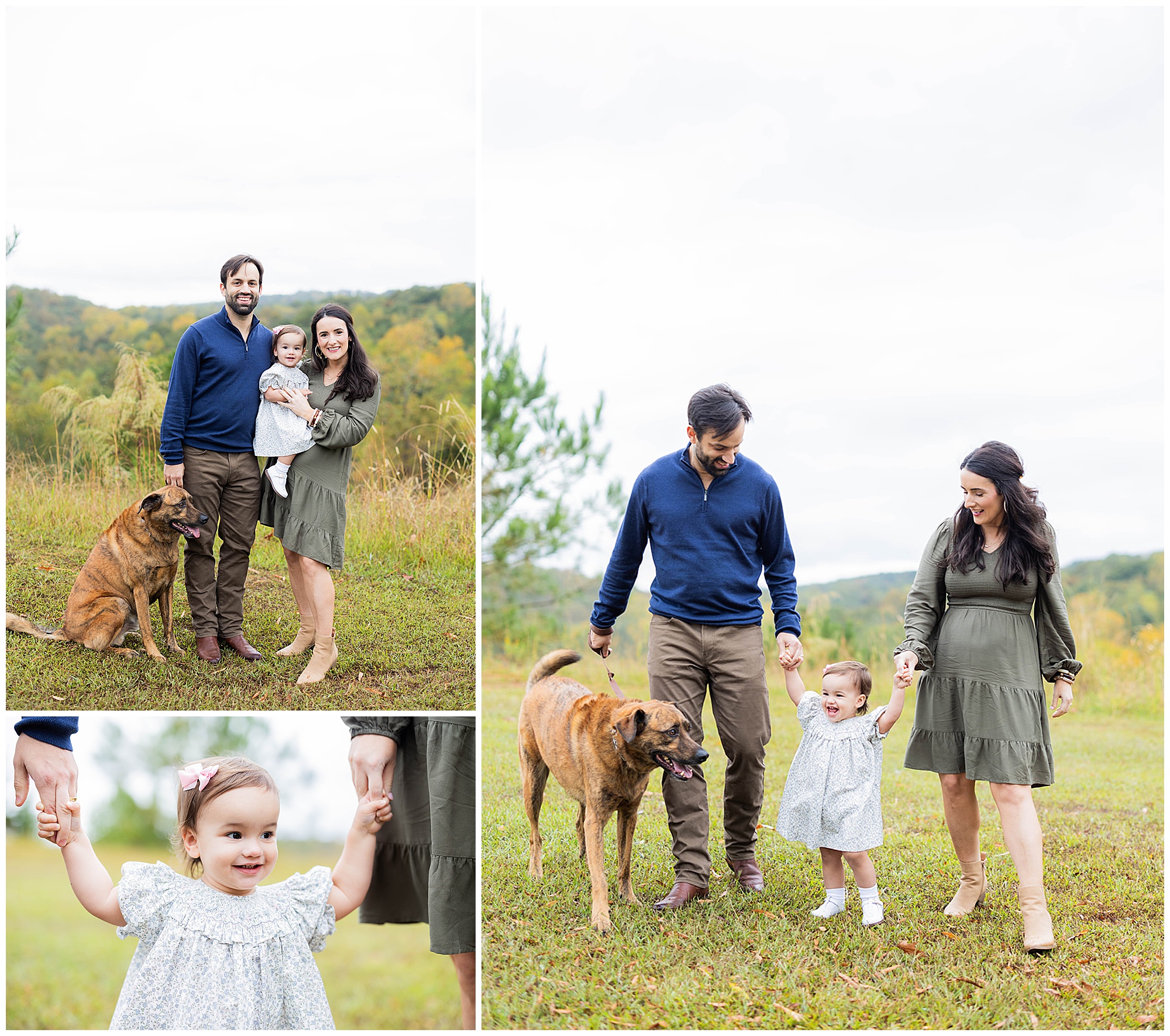 A collage of photos taken at Grants Mill, one of the best places to take family photos in Birmingham, AL. 