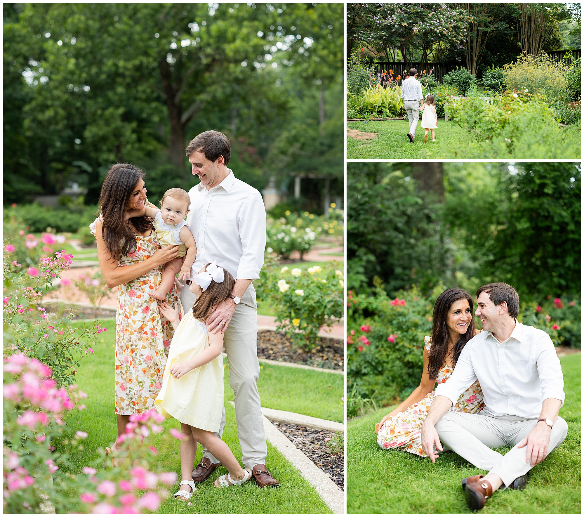 A collage of photos taken at the Botanical Gardens, one of the best places to take family photos in Birmingham, AL. 