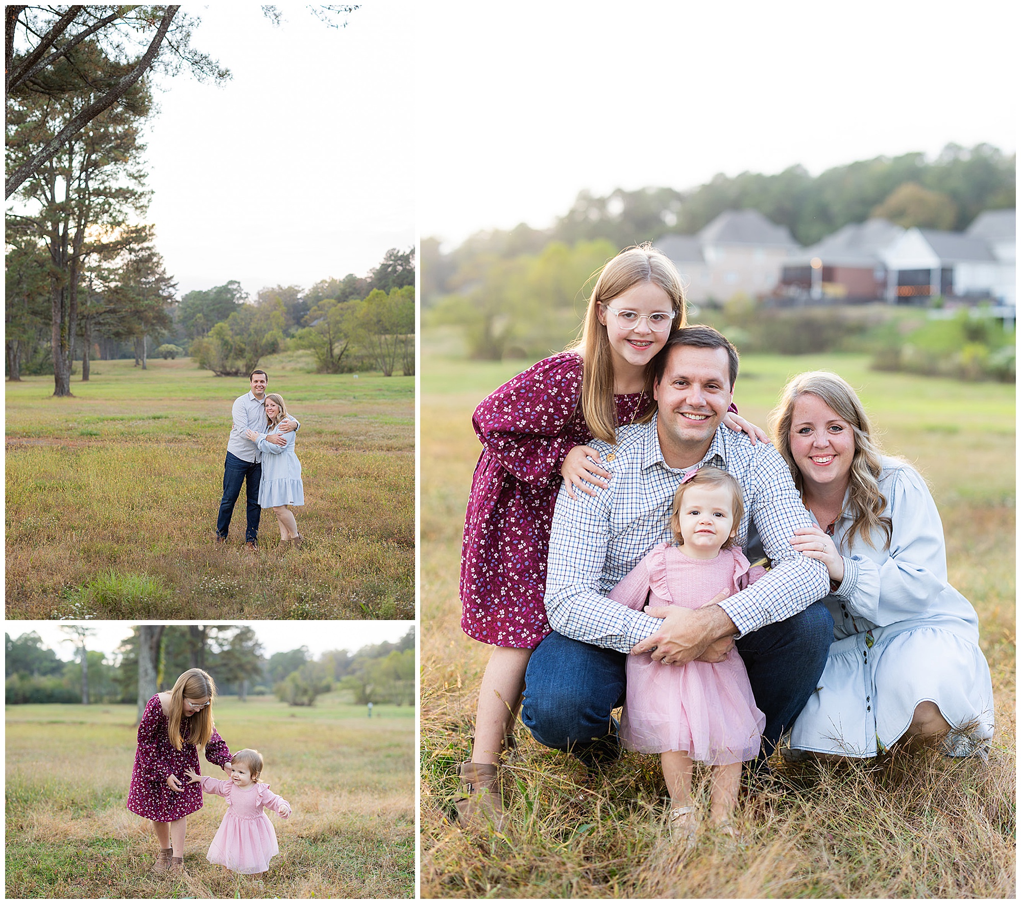 A collage of photos taken at Altadena Valley Park, one of the best places to take family photos in Birmingham, AL. 