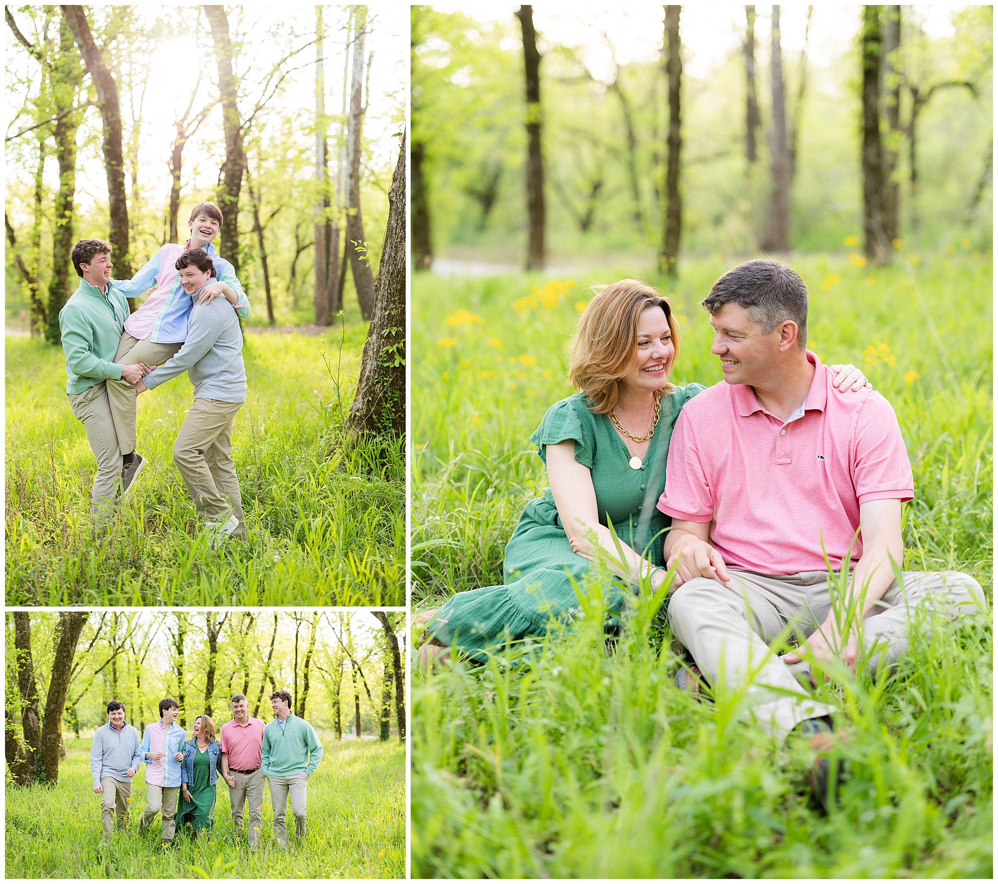 A collage of photos taken on Jemison Trail, one of the best places to take family photos in Birmingham, AL. 