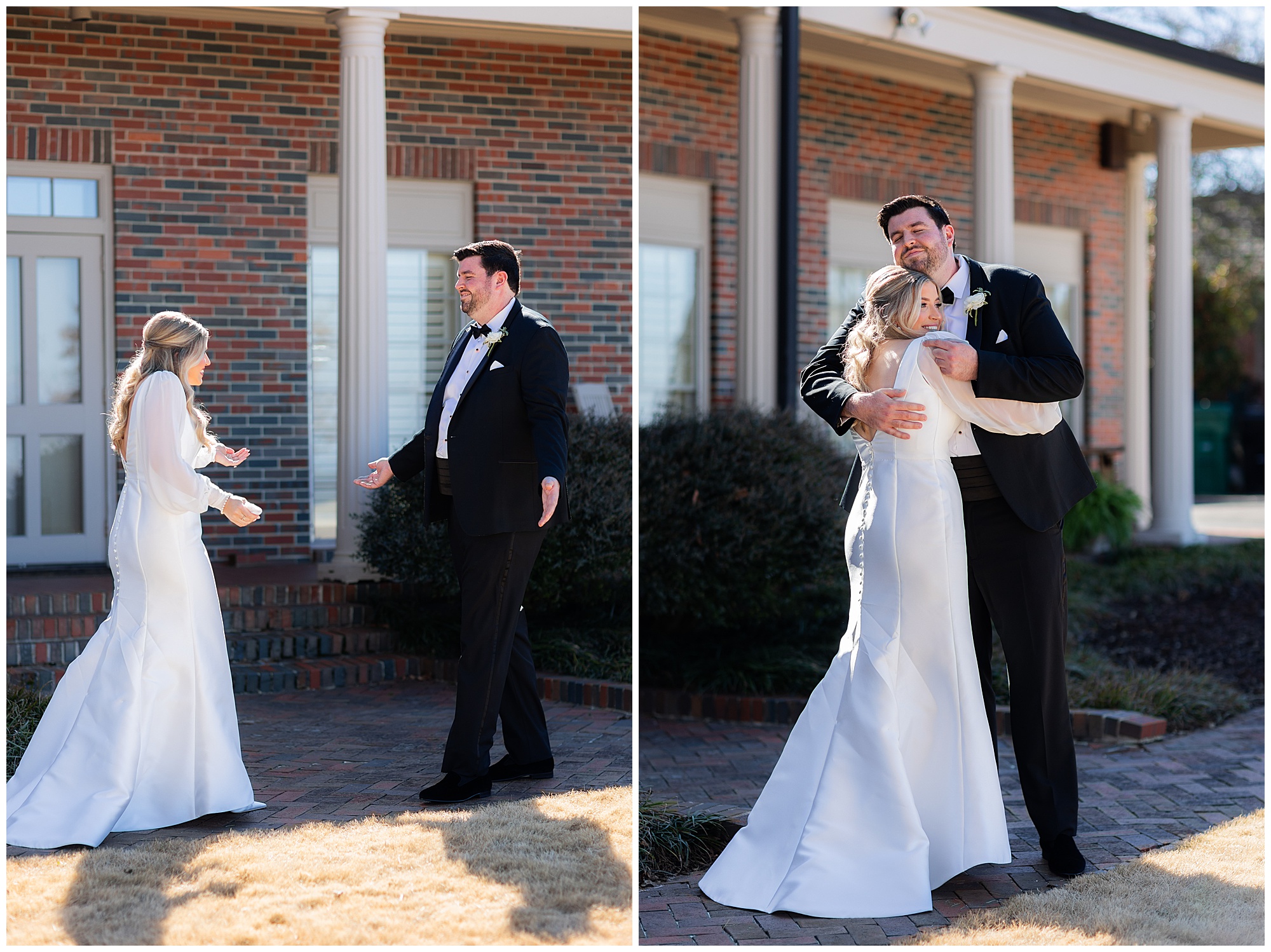 Faith and James embrace at their first look. 