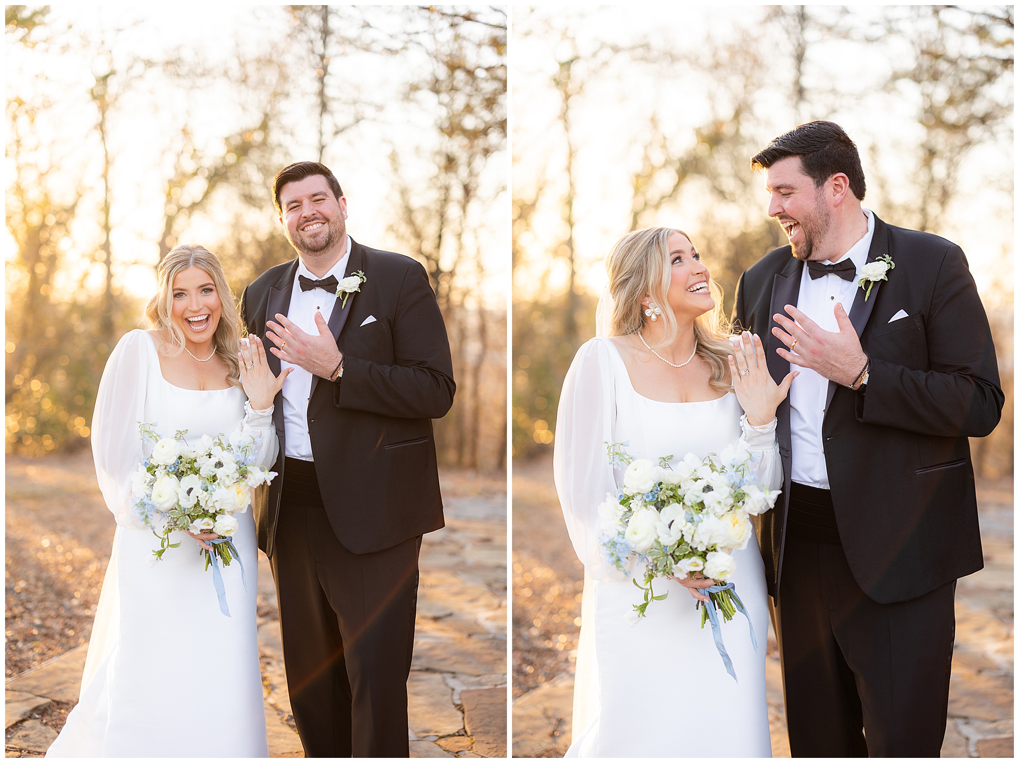 Faith and James hold their hands up to show off their new rings! 