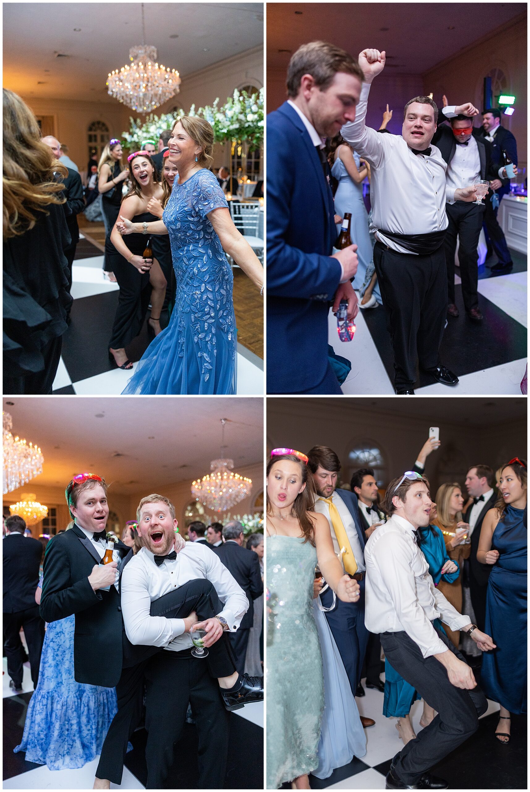 Various guests dance together on the dance floor. 