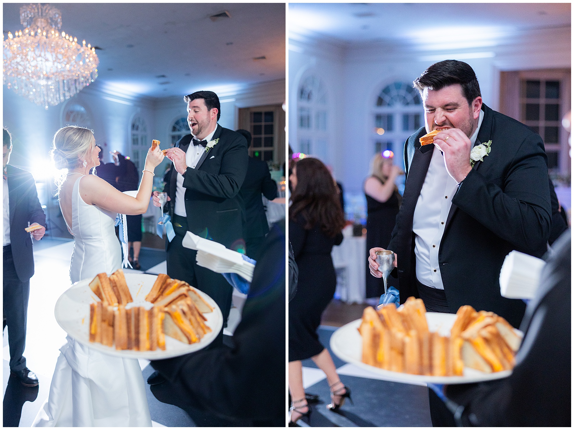 James and Faith take bites out of the grilled cheese sandwiches. 